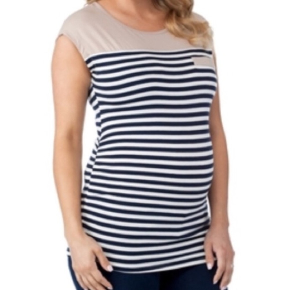 NWT Planet Motherhood Maternity Blue and White Striped Tee